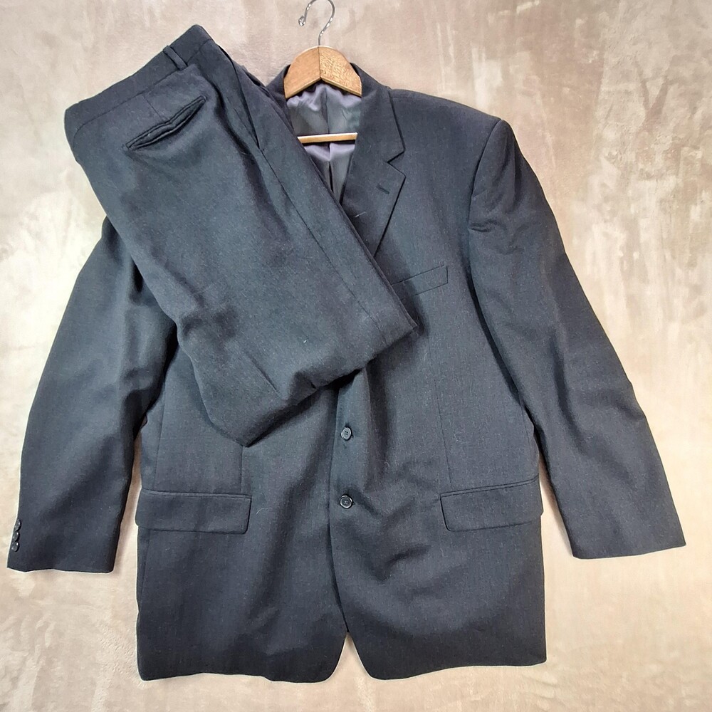 Tallia Uomo Suit Mens 52L 2 Piece 48 Waist Charcoal Super 100s Wool Made USA